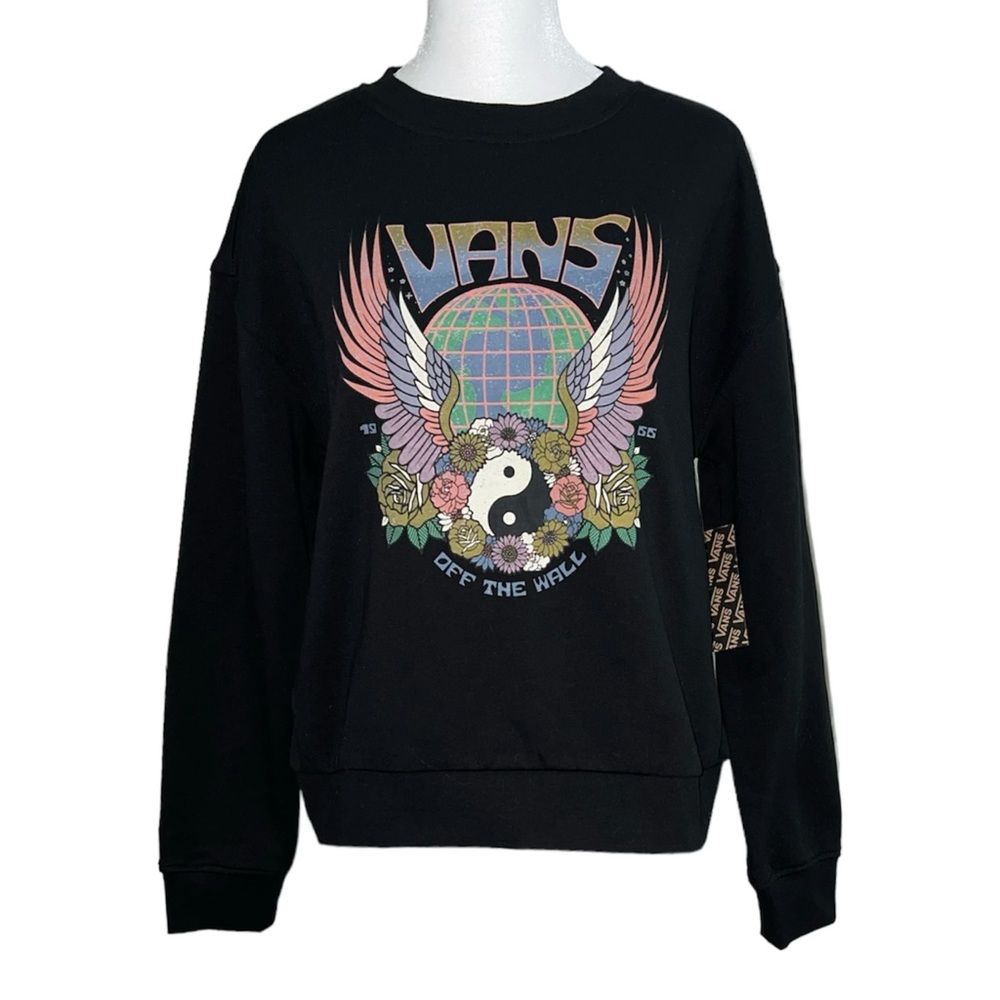 Vans Women’s Dream Higher Crew Neck Black Sweatshirt Size S New Boxy Fit Graphic